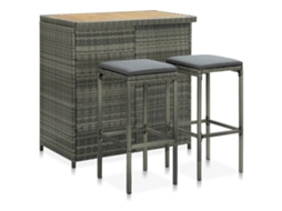 Vidaxl 3 Pcs Conjunto De Bar Vime Pe Cinzento