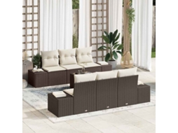 Vidaxl Conjunto De Sofá De Jardim Com Almofada 7 Pcs Castanho Vime Pe