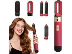 Kit Secador Escova 5 em 1,seca, Enrola e Alisa, com Tecnologia Iónica, 5 Acessórios Vermelho HEXINYIGJLY