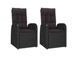 Conjunto de Cadeiras de Jardim Reclináveis 2 Pcs C/ Almofadões Vime Pe Preto MAISON EXCLUSIVE