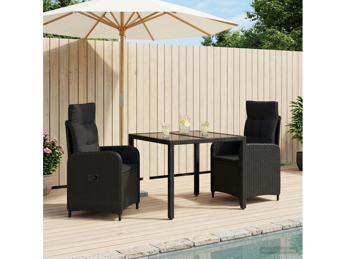 Vidaxl Conjunto De Jantar Para Exterior 3 Unid. Preto Vime Pe