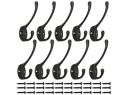10 Ganchos de Parede Vintage Negros com Parafusos, Capacidade até 15kg, Design Retro