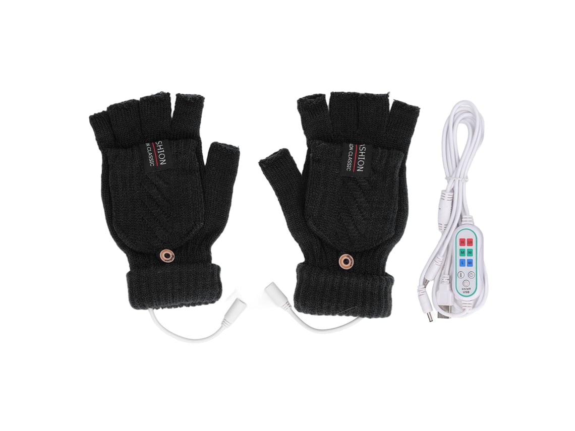 Guantes Quentes USB S/MARCA de Meio Dedo, Térmicos, Preto
