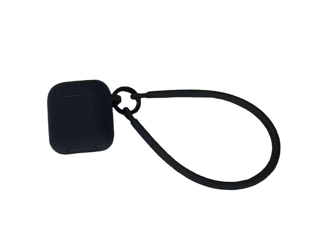 Capa Protetora de Silicone Compatível com Apple Airpods Pro, Preta, com Alça de Pulso, Capa Protetora Anti perda e Proteção Contra Poeira. AQUAFORGE