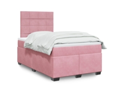 Vidaxl Cama Boxspring Com Colchão 120x190 Cm Veludo Rosa