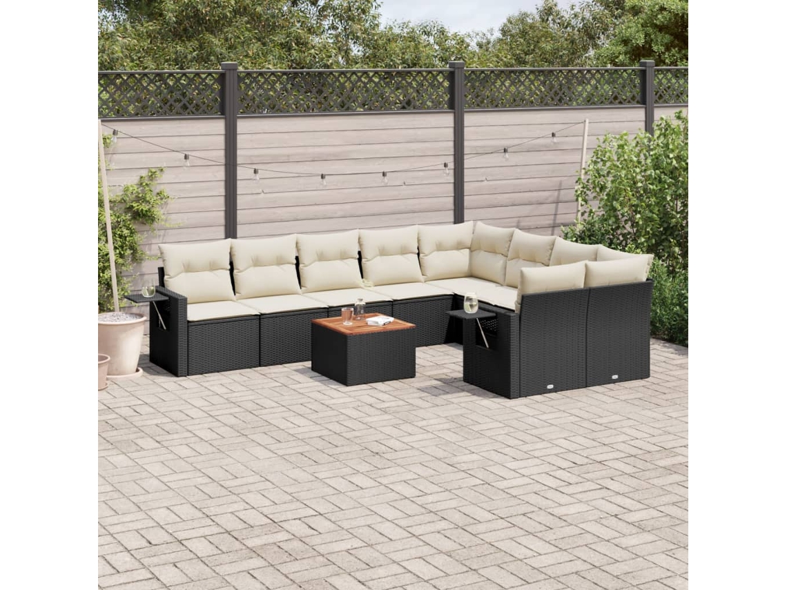 Vidaxl 10 Pcs Conjunto Sofás De Jardim C/ Almofadões Vime Pe Preto