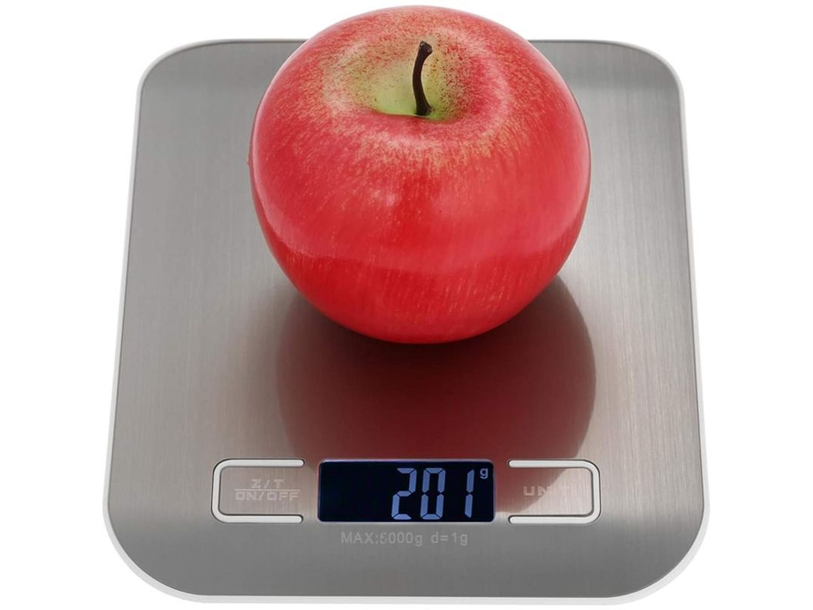 Balanza Digital de Cocina Lcd 5kg/1g Acero Inoxidable Superdelgada Con Tarado Plata