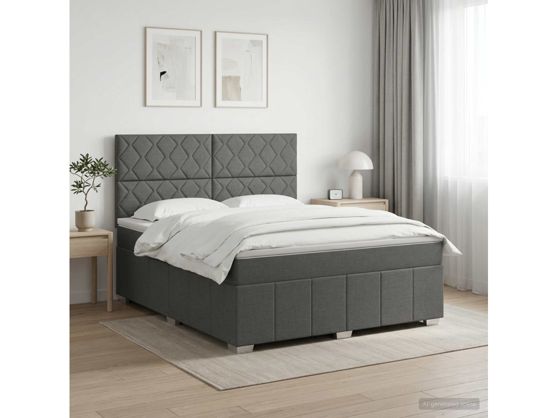 Vidaxl Cama Box Spring Com Colchão Cinzento-escuro 140 X 200 Cm Tecido
