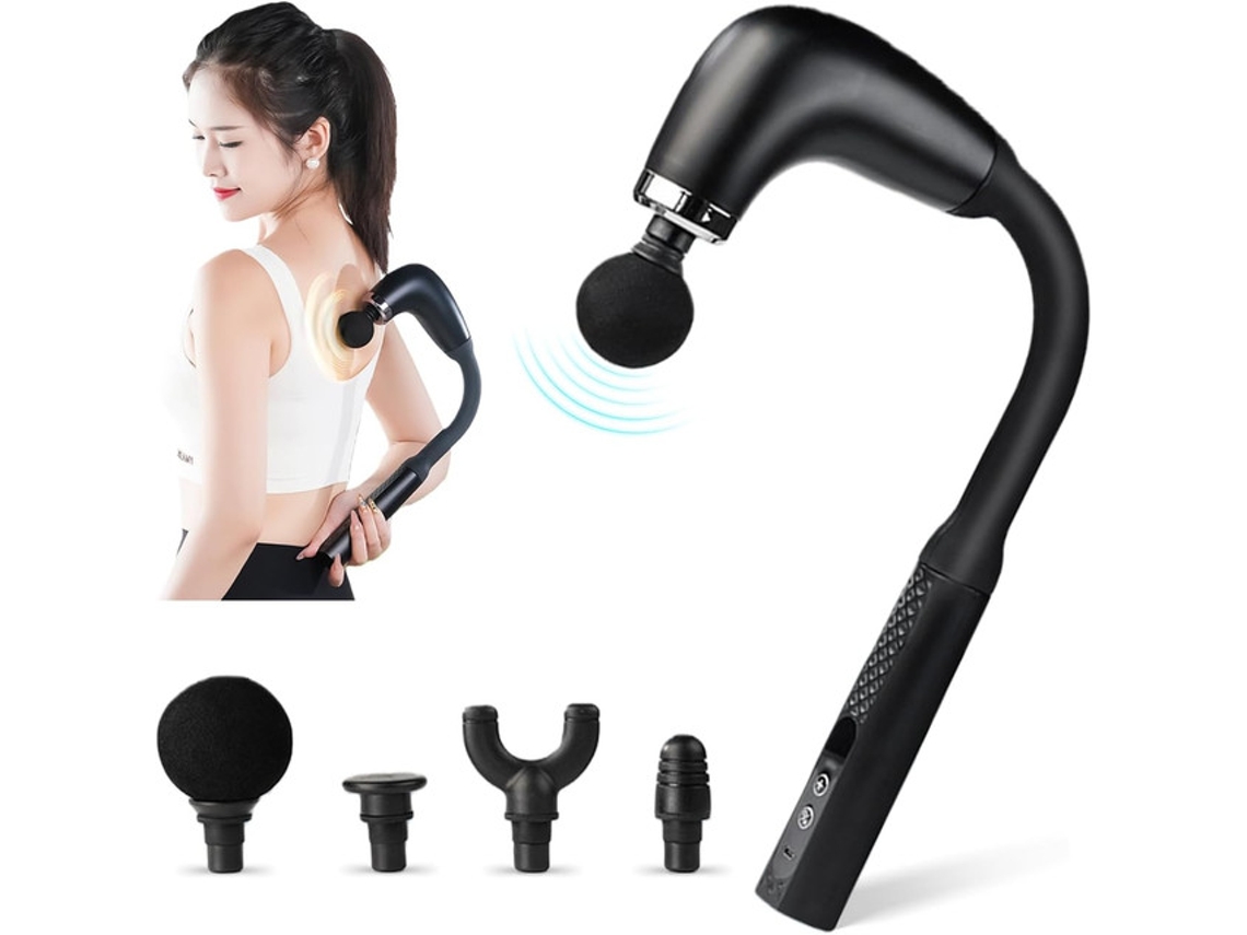 Pistola De Massagem Com 4 Cabeças, Velocidade Ajustável, Para Músculos, Costas E Coluna, Preta Dureforward