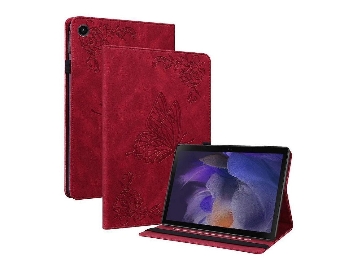 Capa Para Tablet Samsung Galaxy Tab A11+ Em Couro Pu Com Estampa De Borboleta E Flor, Com Compartimentos Para Cartões.
