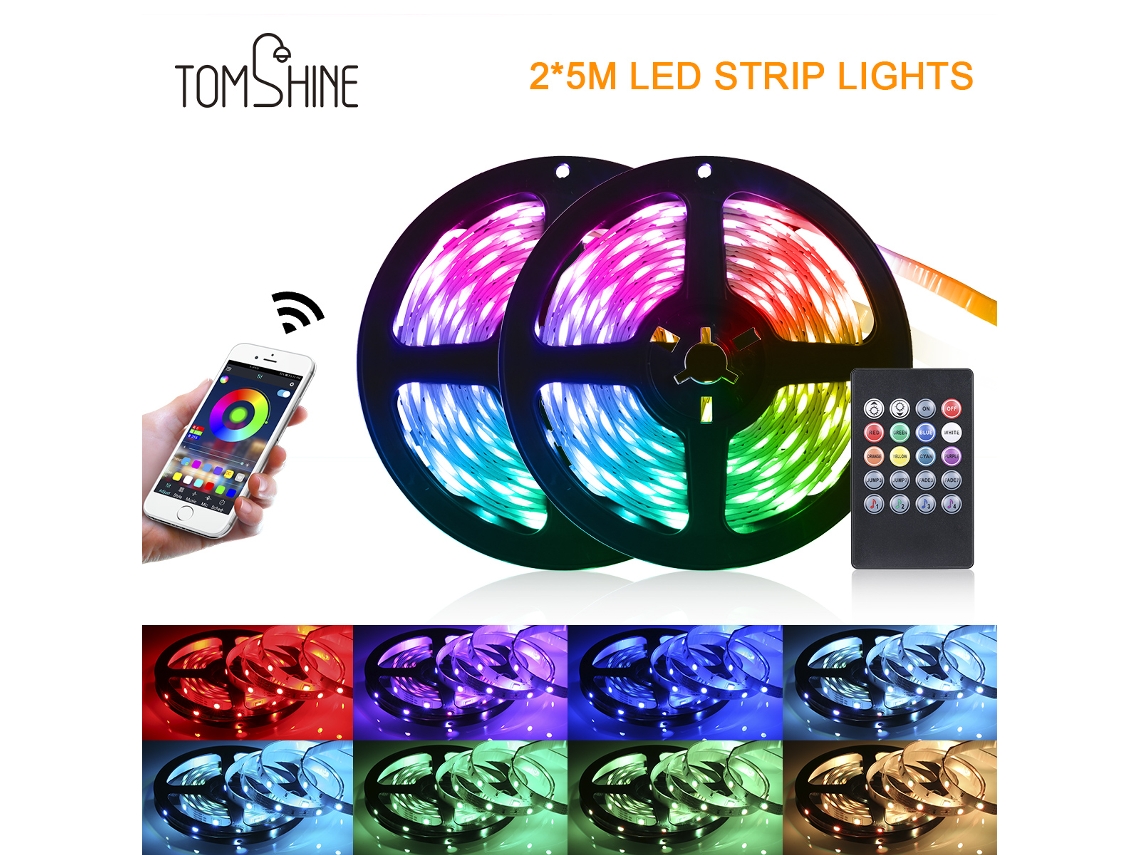 2026 tomshine 5050rgb 300leds Luz de Tira com Controle Ir 10m Luz Cinta Rgb Mudança de Cor Sincronização Música Microfone Integrado