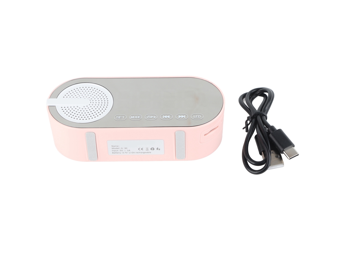 Reloj Espejo Altavoz Bluetooth 5.0 Bajo Potente Radio Fm Luz Colorida Rosa Recargable