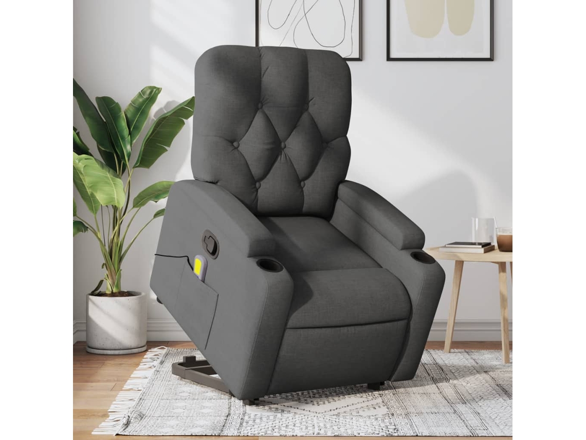 Vidaxl Poltrona Elevatória De Massagens Tecido Cinzento-escuro