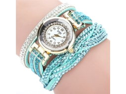 Relógio de Pulso Feminino Quartz Multicamada com Strass Pulseira Pu Fashion Menta