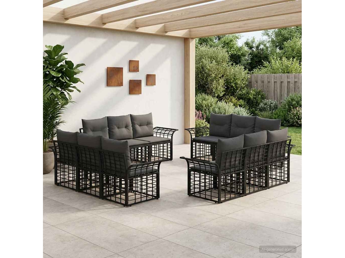 Vidaxl Conjunto De Sofás Para Exterior 12 Unid. Preto E Cinza Escuro