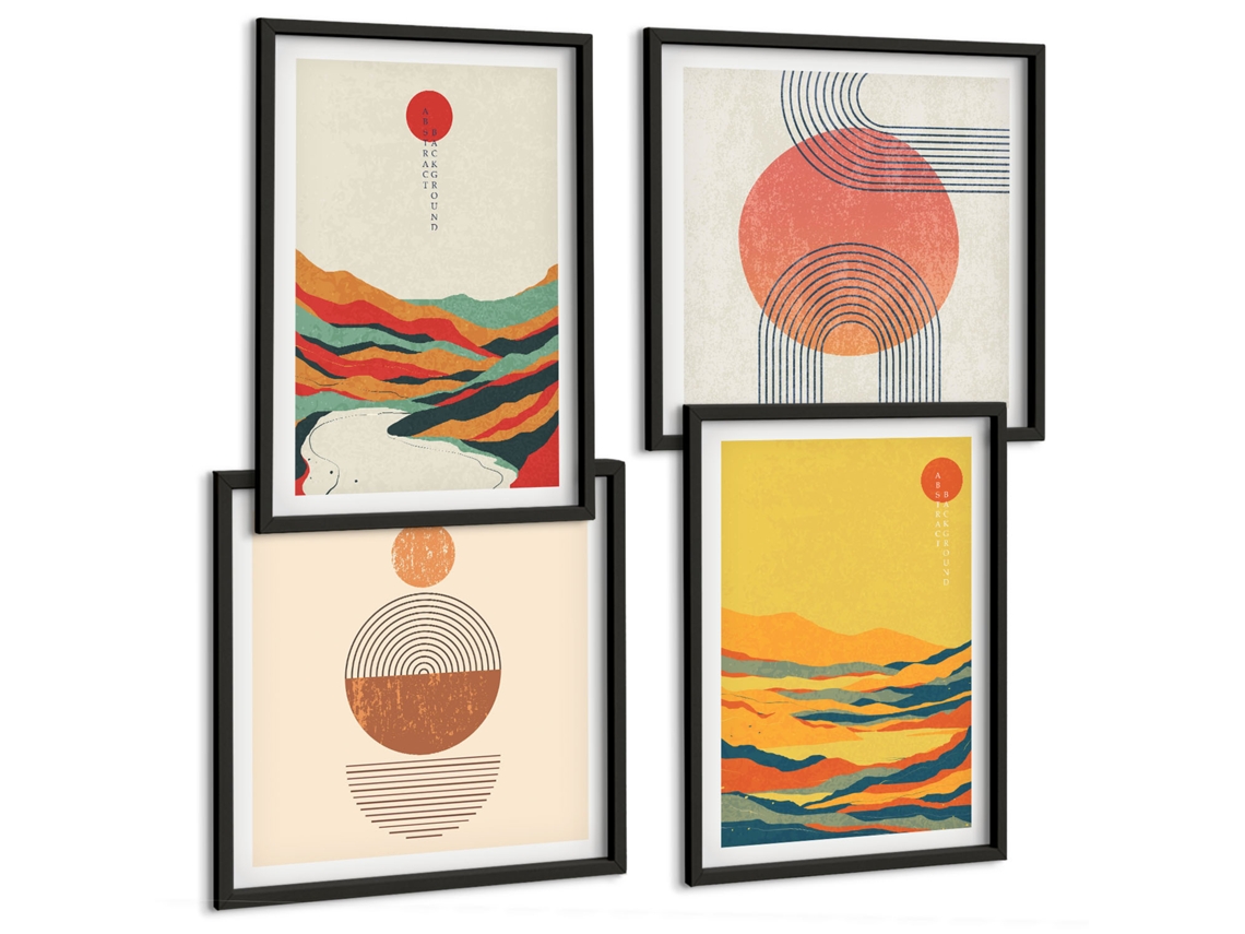 Pinturas Murais Modernas Limonada, Pátio, Sol Moldura Preta Imagens Para Um Quarto Infantil Espelharte (conjunto De 4 Imagens)
