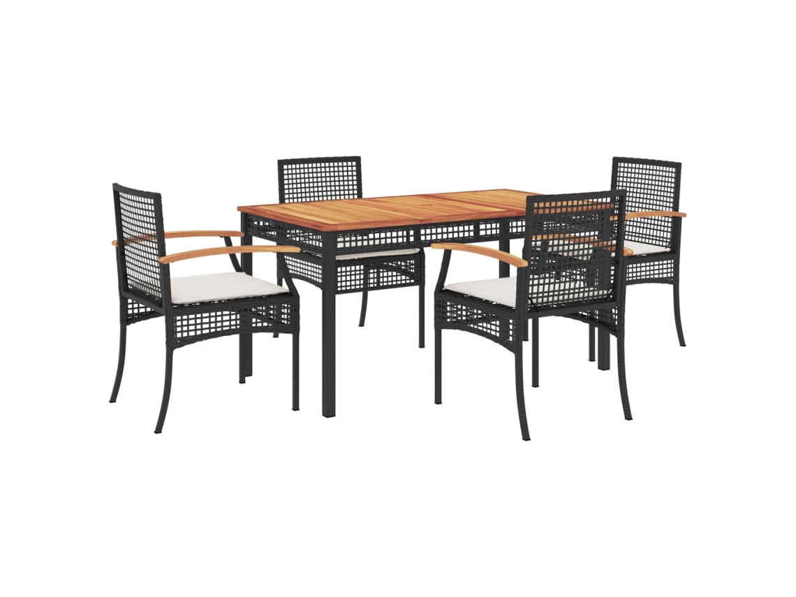 Conjunto de 5 Jantar para Jardim com Almofadões Vime Pe Preto MAISON EXCLUSIVE