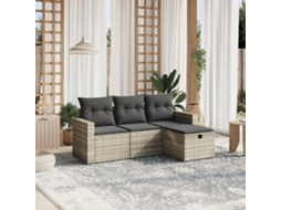 Vidaxl 4 Pcs Conj. Sofás Jardim C/ Almofadões Vime Pe Cinzento-claro