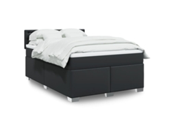 Cama Com Molas/colchão 140x190 Cm Couro Artificial Preto