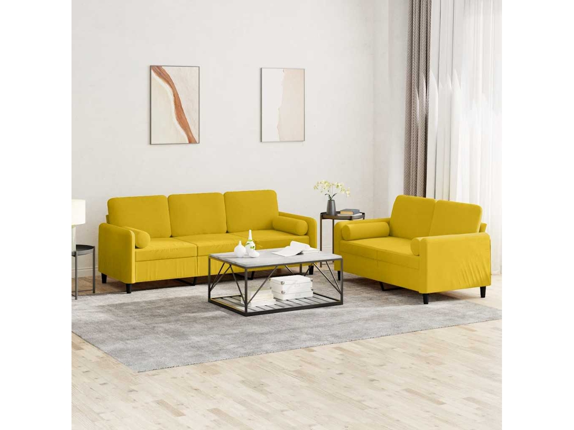 Vidaxl 2 Pcs Conjunto De Sofás Com Almofadas Veludo Amarelo
