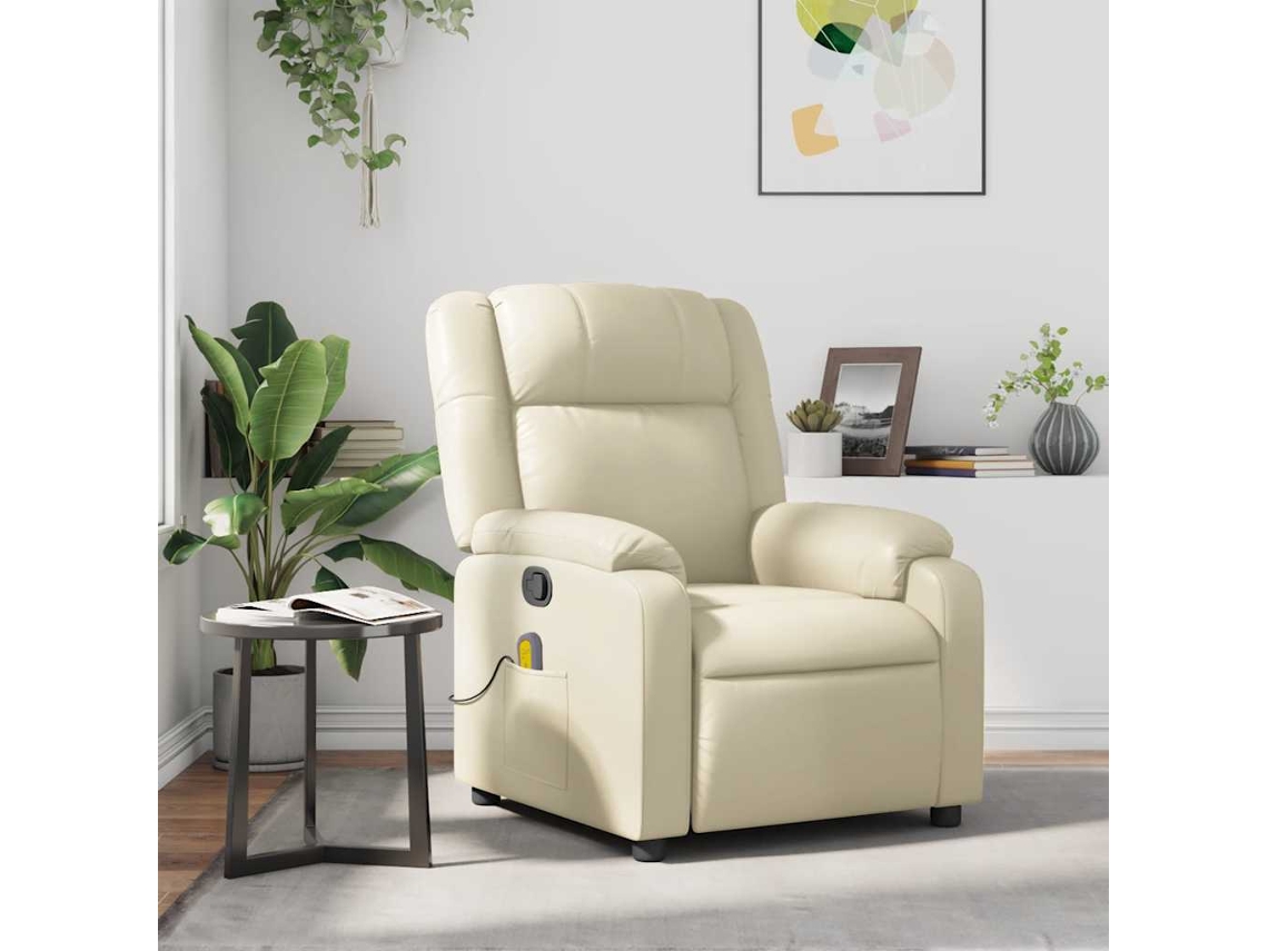 Vidaxl Poltrona De Massagens Reclinável Couro Artificial Cor Creme