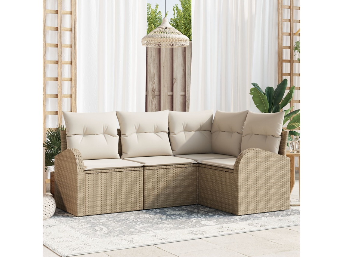 Conjunto De Sofá De Jardim De 4 Peças Com Almofadas Bege Em Rattan Polipropileno Lovely Home