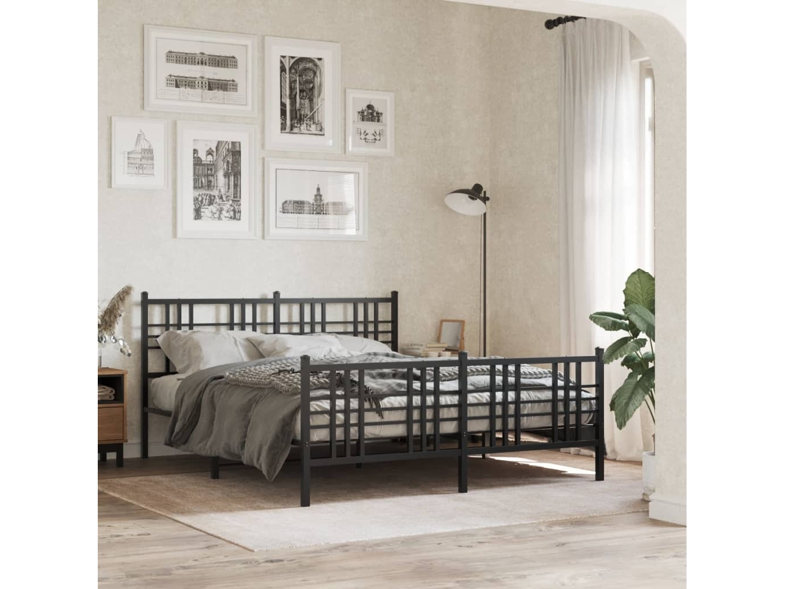 Vidaxl Estrutura De Cama Com Cabeceira E Pés 150x200 Cm Metal Preto