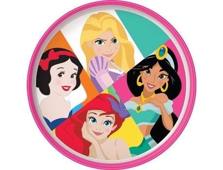 Prato De Jantar Em Plástico Branco E Rosa Disney Princesas Branca De Neve Ariel Jasmine Rapunzel Com Base Antiderrapante Tataway