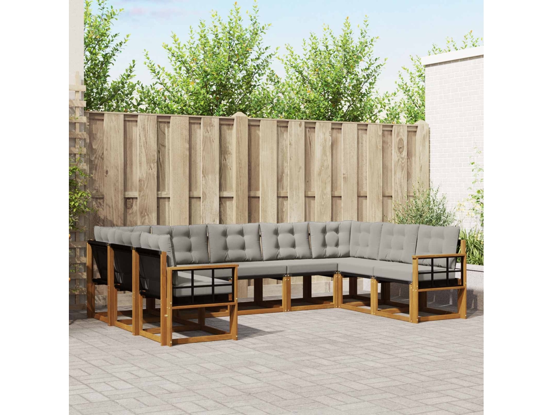 Vidaxl Conjunto De Sofás Para Exterior 9 Pcs Cinza Natural E Claro