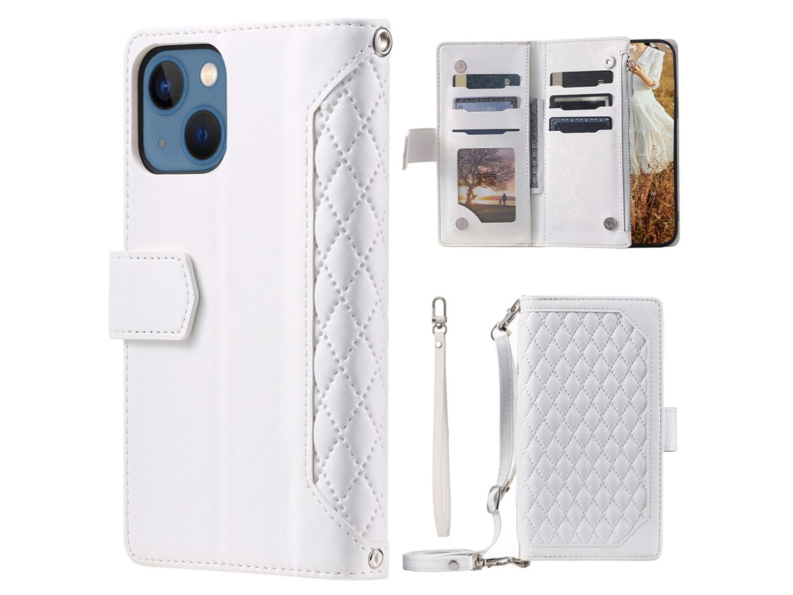 Capa Pega Para Iphone 14 Plus Pele Sintética Com Porta-cartões Branco