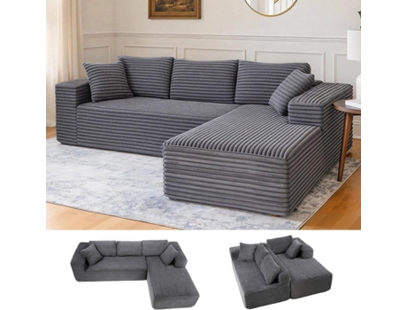 Sofá Modular De 105,sofá Em L Com Braços Largos, Tecido De Bombazine,chaise Longue,sem Necessidade De Montagem Comhoma