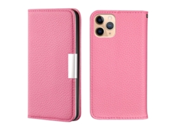 Capa Textura Lichia Inch Para Iphone 13 Pro Pele Sintética Com Porta-cartões Rosa