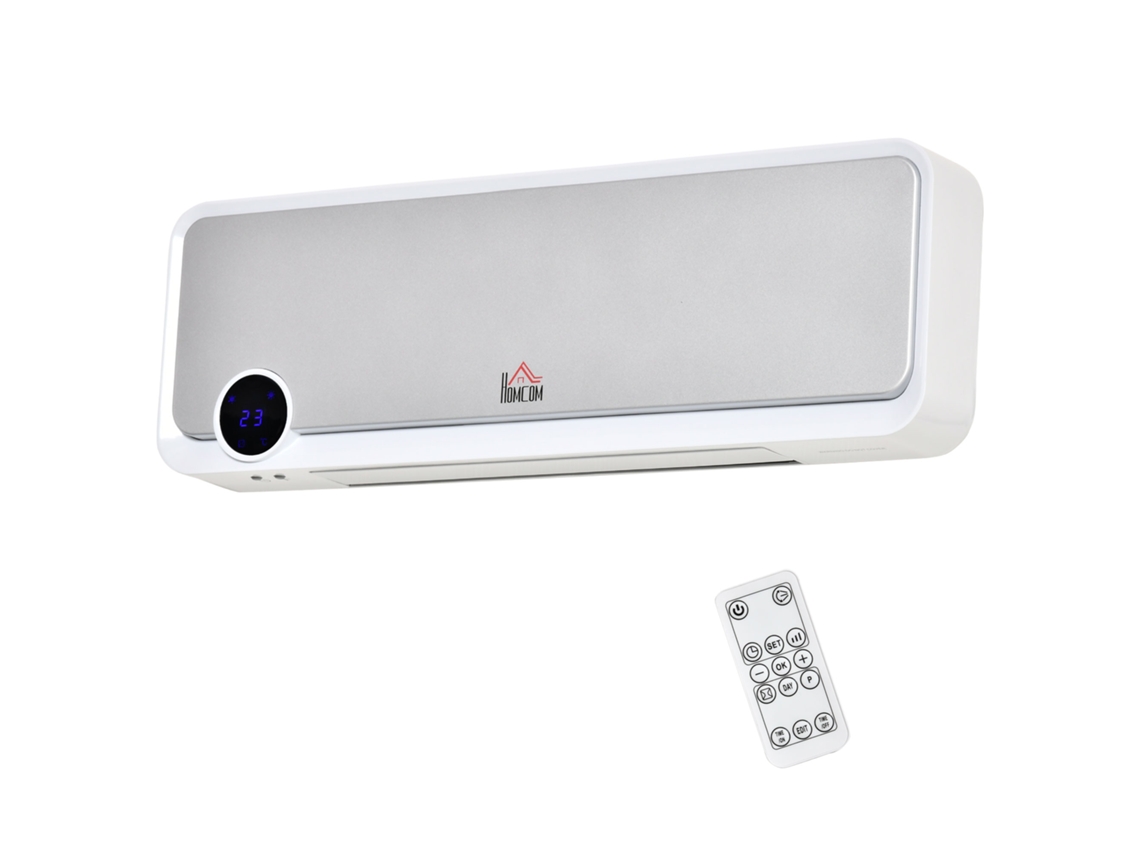 Aquecedor de Parede com Ventilador Oscilante 2000w Cerâmico Ptc, 3 Níveis de Potência e Controle Remoto, Prateado e Branco