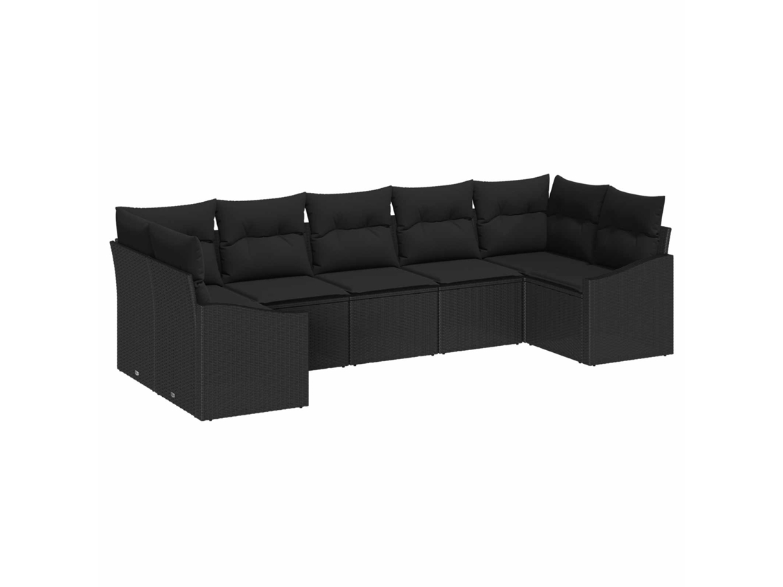 Vidaxl Conjunto De Sofá De Jardim 7 Unid. Preto Vime Pe