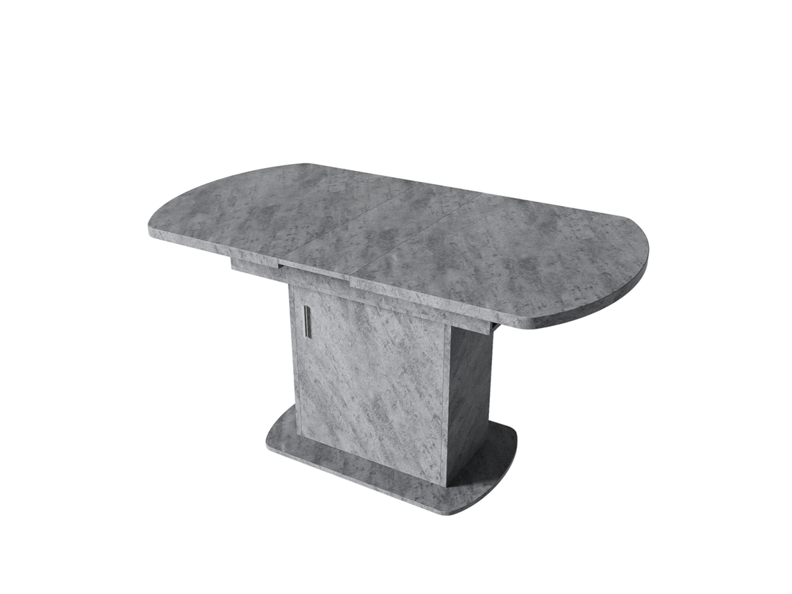 Mesa de Jantar oval extensível PAPRIKA com armazenamento, design em concreto e puxador prateado