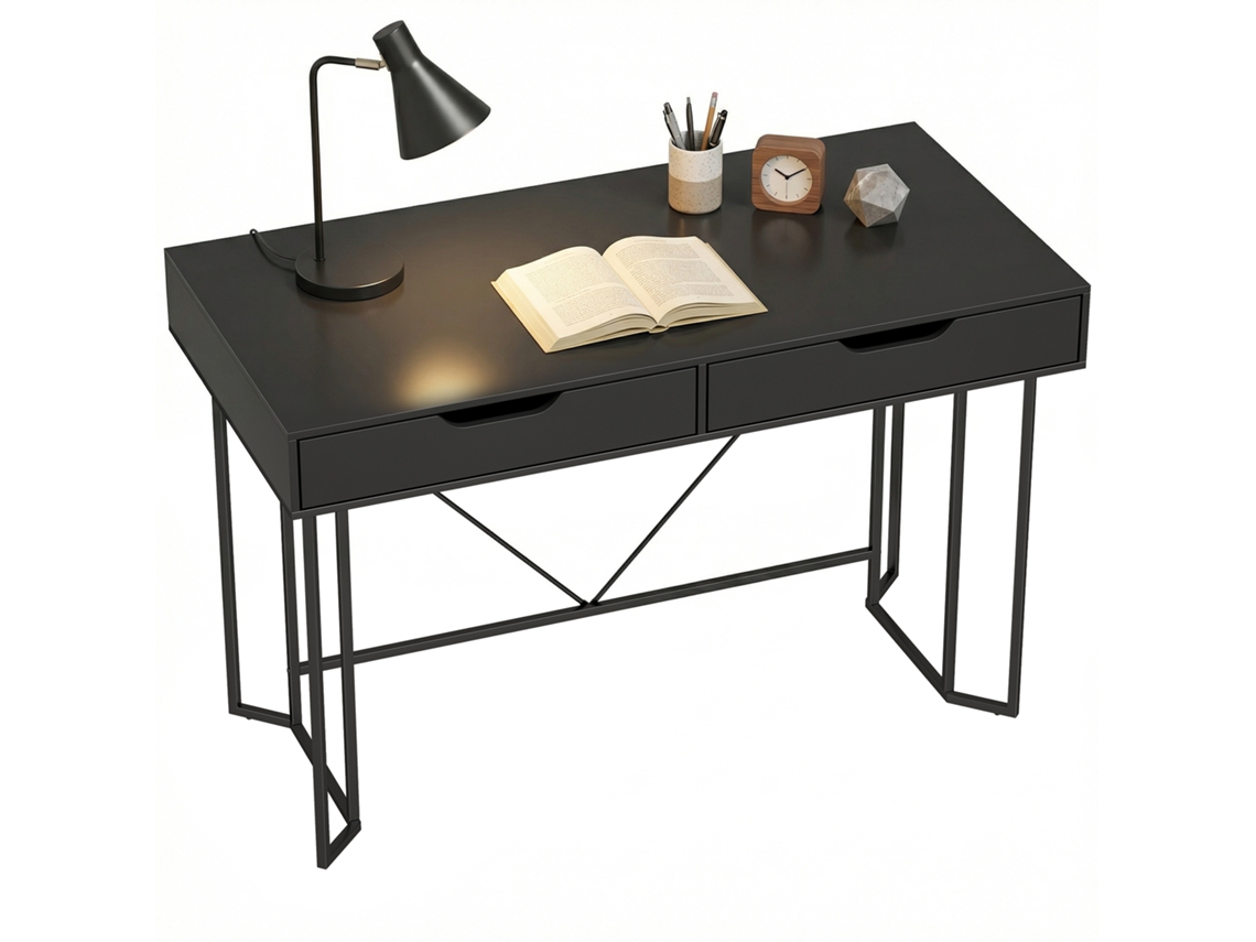 Mesa Pequena com 2 Gavetas, 120x60x77 Cm, Preta ESSÊNCIACASA