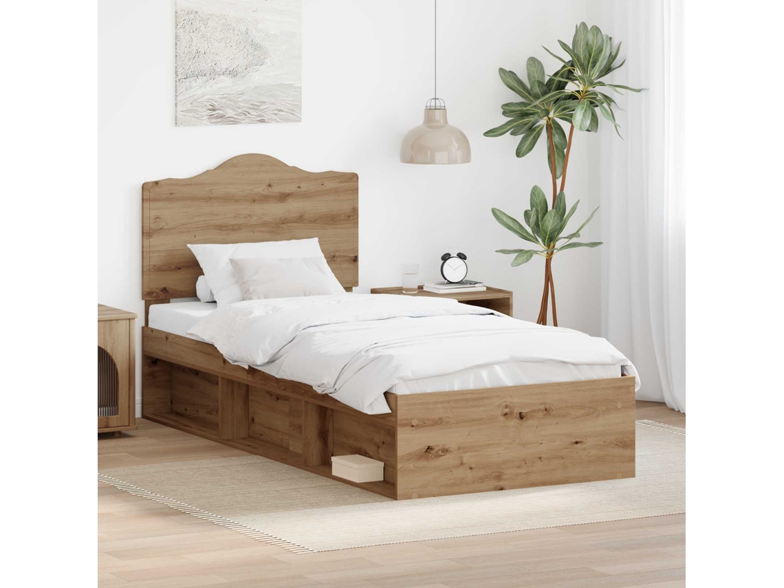 Vidaxl Estrutura Da Cama Com Cabeceira Carvalho Artesanal 90 X 200 Cm
