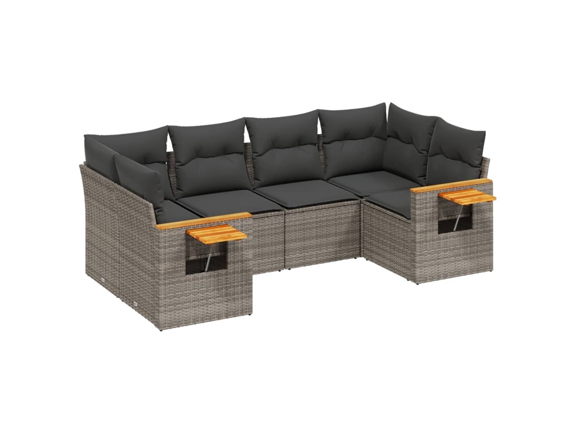 Conjunto 6 sofás de jardim com almofadões VIDAXL vime cinzento