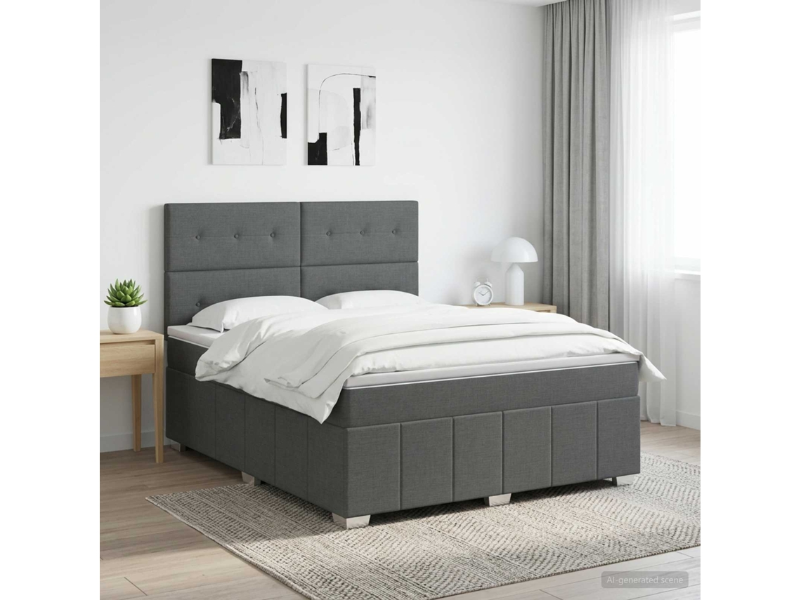 Vidaxl Cama Box Spring Com Colchão Cinzento-escuro 140 X 190 Cm Tecido
