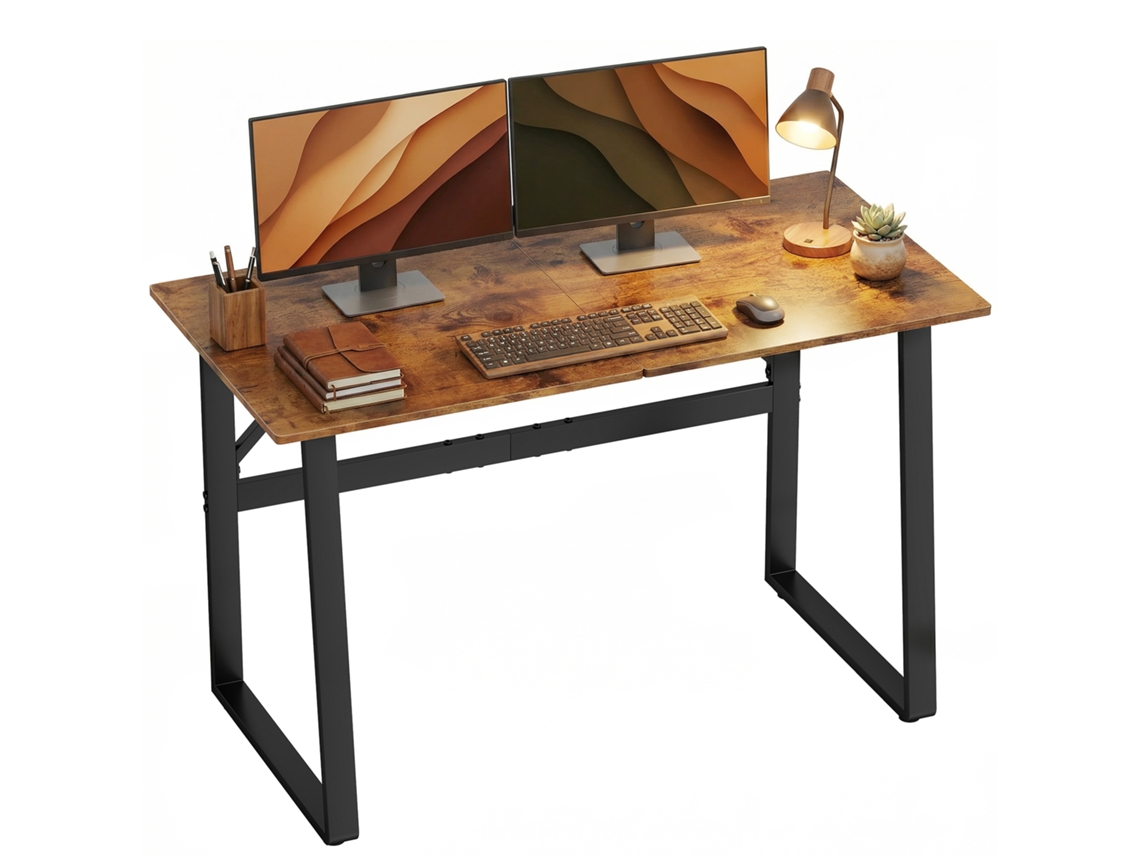 Secretária Melamina de Madeira, Aço Cor Castanho Rústico 120x60x76 cm Homcom