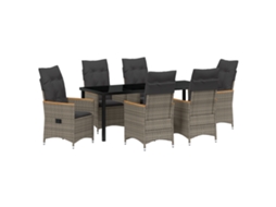 Conjunto 7 Conjunto De Jantar Para Jardim Vidaxl Cinzento Vime Pe (200 X 80 X 73 Cm)