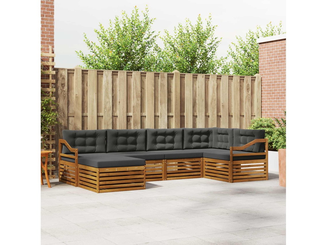 Vidaxl Conjunto De Sofás Para Exterior 6 Unid. Natural E Antracite
