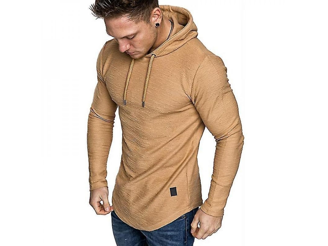 Camiseta de Manga Longa con Capuz, Casual y Esportiva, Verano 2022, Caqui L S/MARCA
