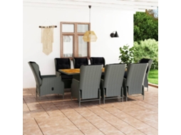 Vidaxl 9 Pcs Conj. Jantar Exterior + Almofadões Vime Pe Cinzento-claro