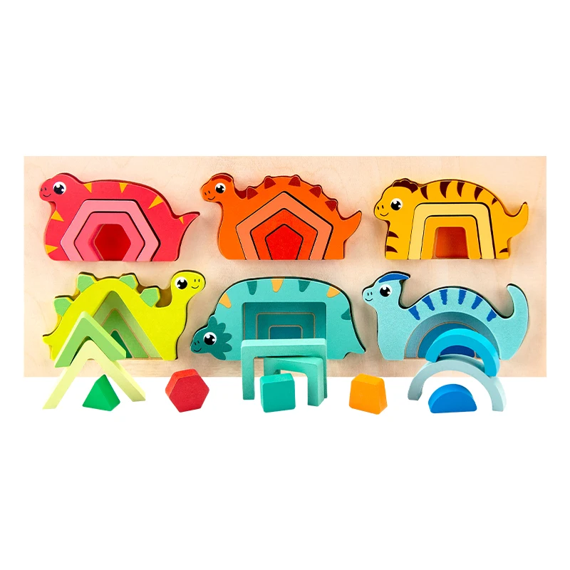 Crianças Early Education Puzzle Toys- Dinossauro De Madeira Cor Forma Match Training Para Crianças Com Mais De 3 Anos