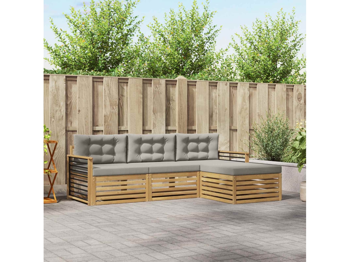 Vidaxl Conjunto De Sofás Para Exterior 4 Unid. Branco E Cinzento-claro