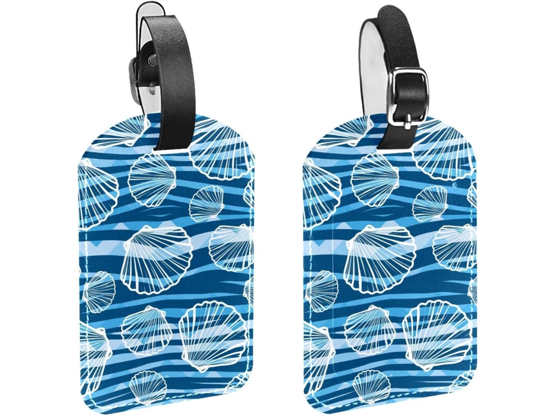 Conjunto De 2 Etiquetas Bagagem Em Imitação Couro Azul