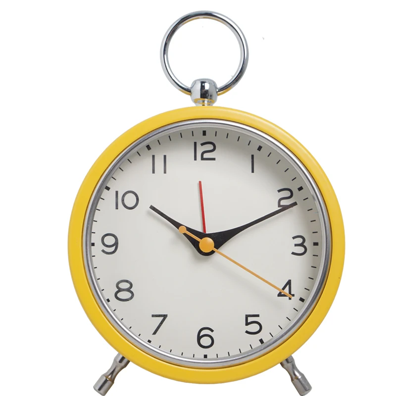 (amarelo) Despertador De Mesa Em Metal Estilo Europeu Com Função Soneca E Anel De Suspensão Simples, Relógio De Quartzo.