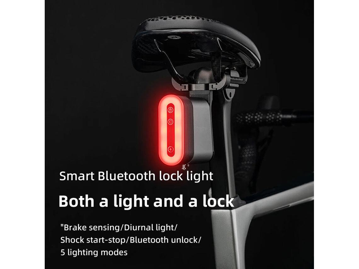 Rockbros Trava Inteligente Bicicleta Bluetooth Luz Traseira Dupla Ipx6 5 Modos Iluminação Tipo C Mtb