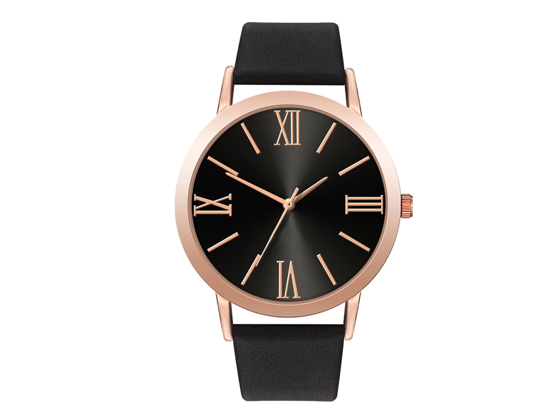 Relógio Casual Unisex de Quartzo Pulseira Pu Preto Elegante Presente Diário